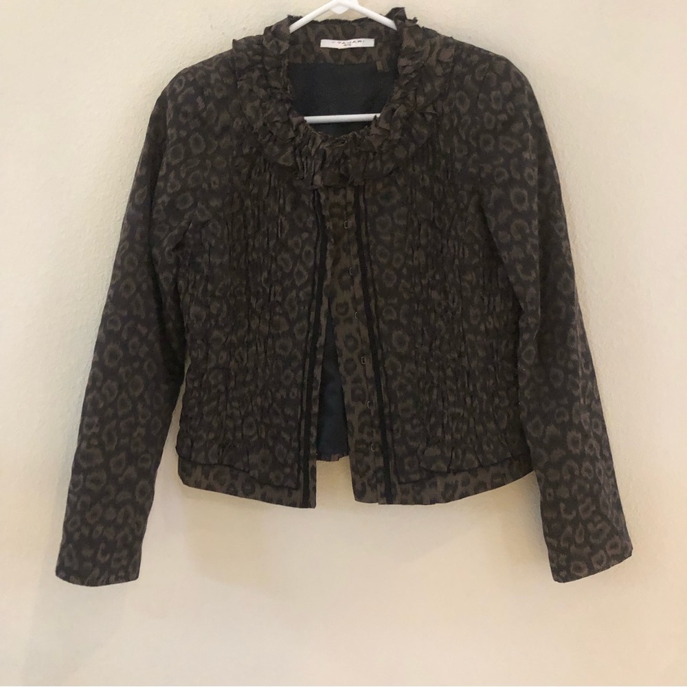 Nordstrom Tahari Animal Print Taupe Black Gorgeous Spring Crop Jacket Sz 2P